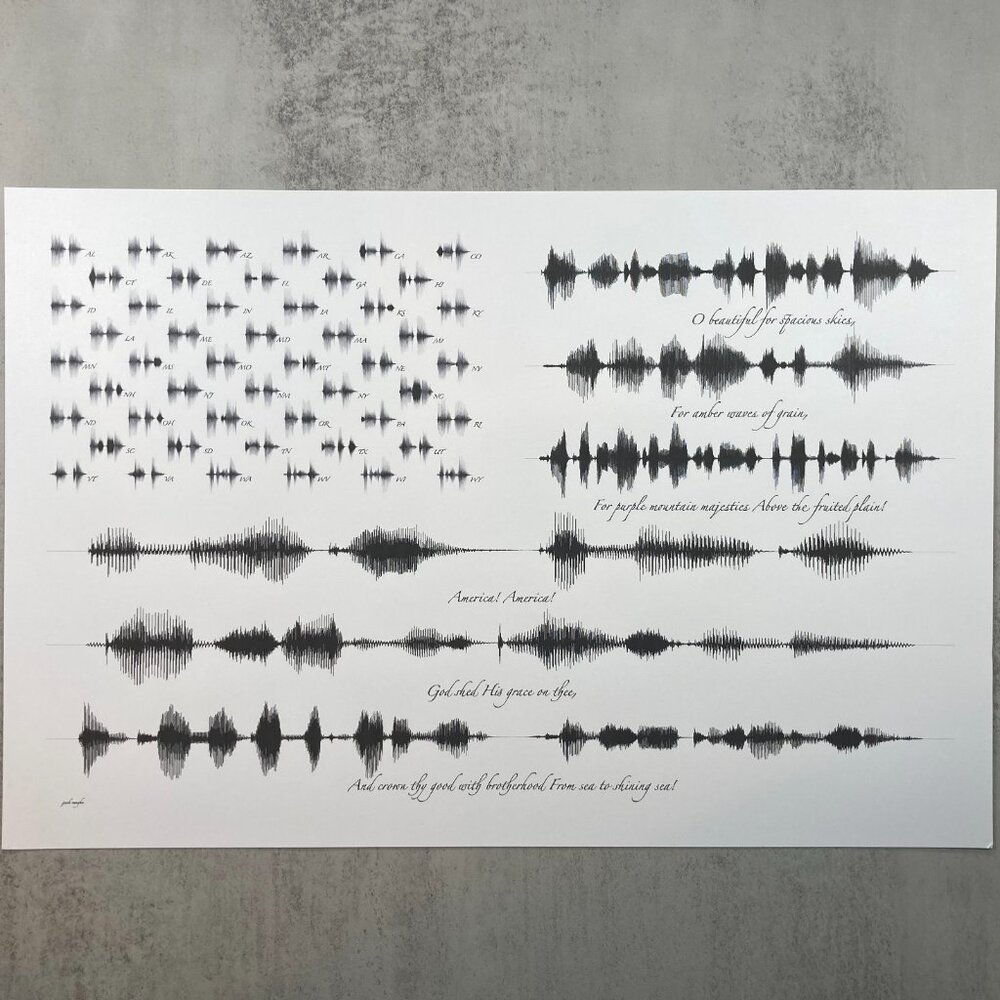 NEW America The Beautiful Soundwave Flag Wall Art Print 12x18in Black White 1776